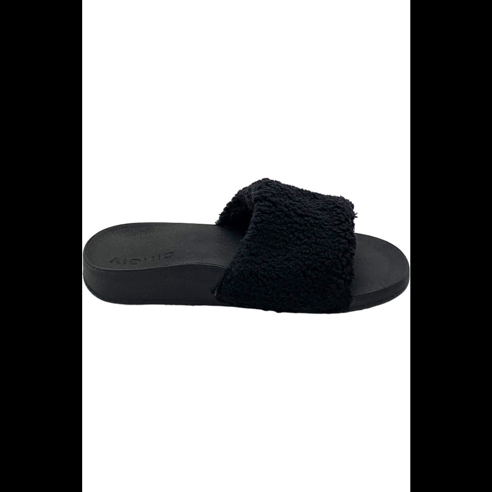Vionic Black Fuzzy Slide Sandals